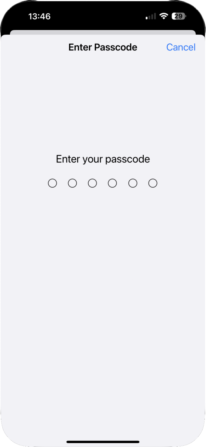 enter device passcode
