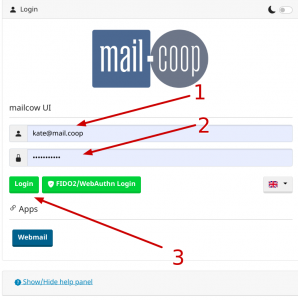 Login to mailcow mailbox management screen