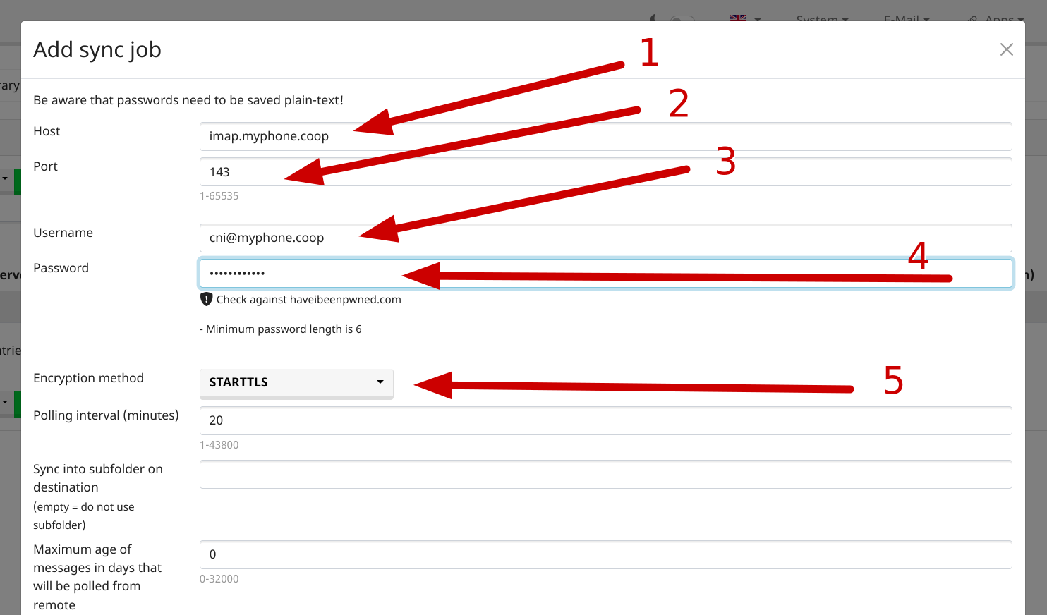 Sync job settings page